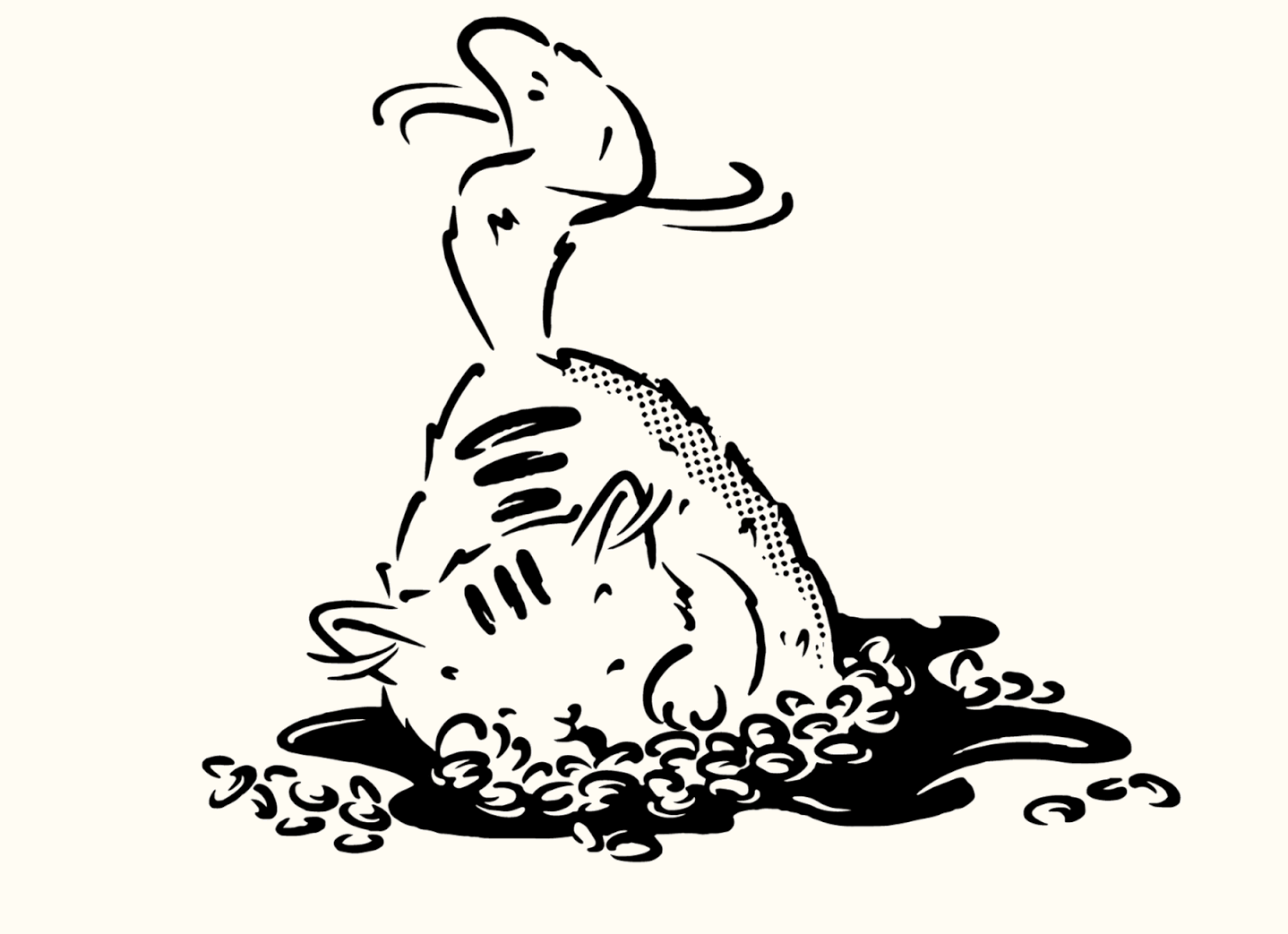 Cat illustration steaming with coffee beans, Dopus Mountain Reserve mark